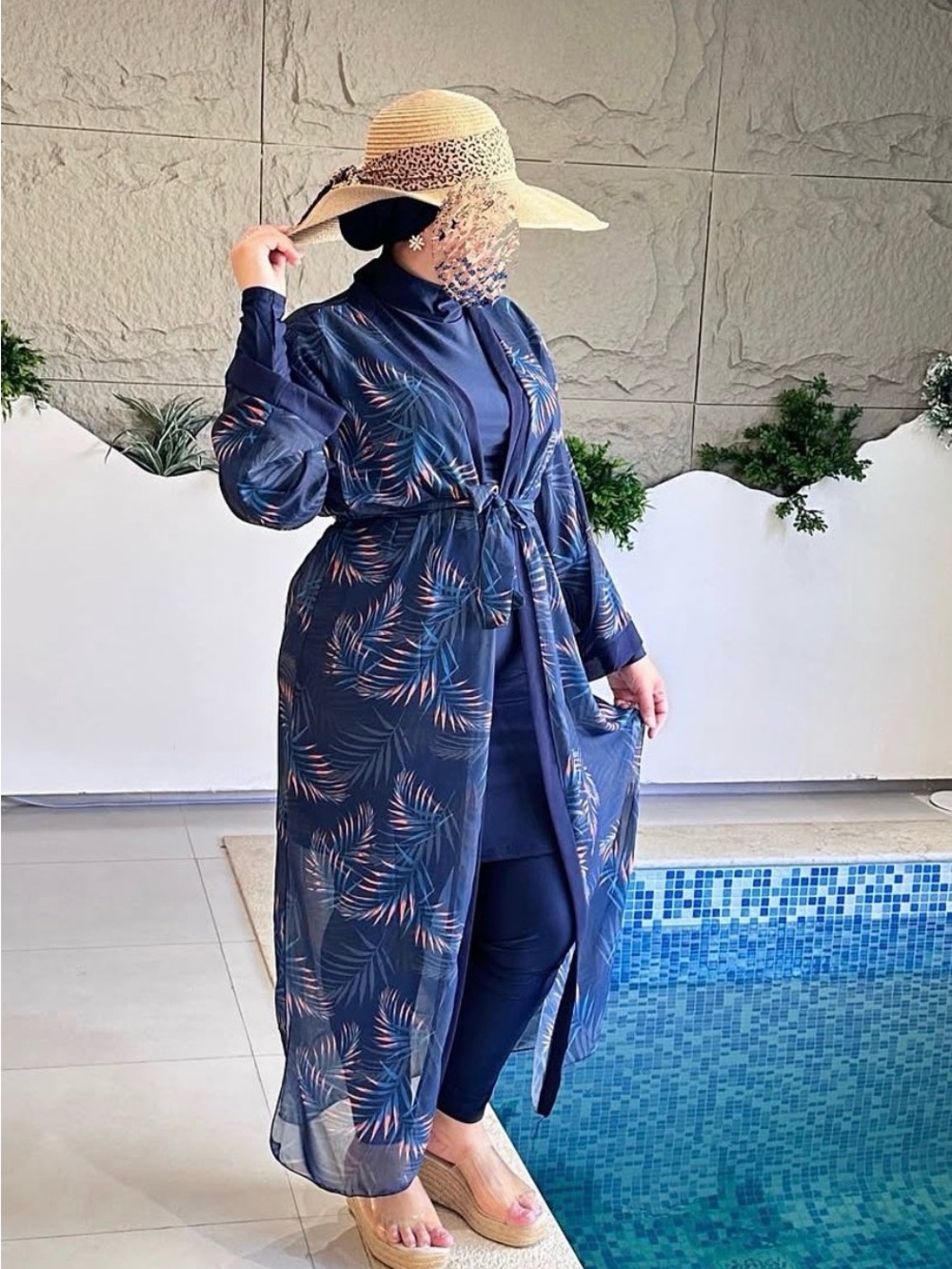 Modest Burkini Swimwear Set 4-Piece Navy Floral XXXL-